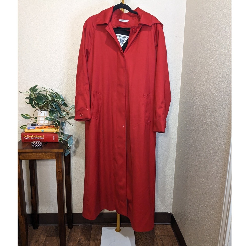 Marvin Richards Wool Maxi Trench Coat Red Hooded Longline Vintage 6